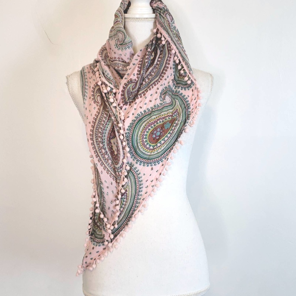 Betseyville women's Pom-pom Embellished Paisley Scarf - Picture 5 of 5